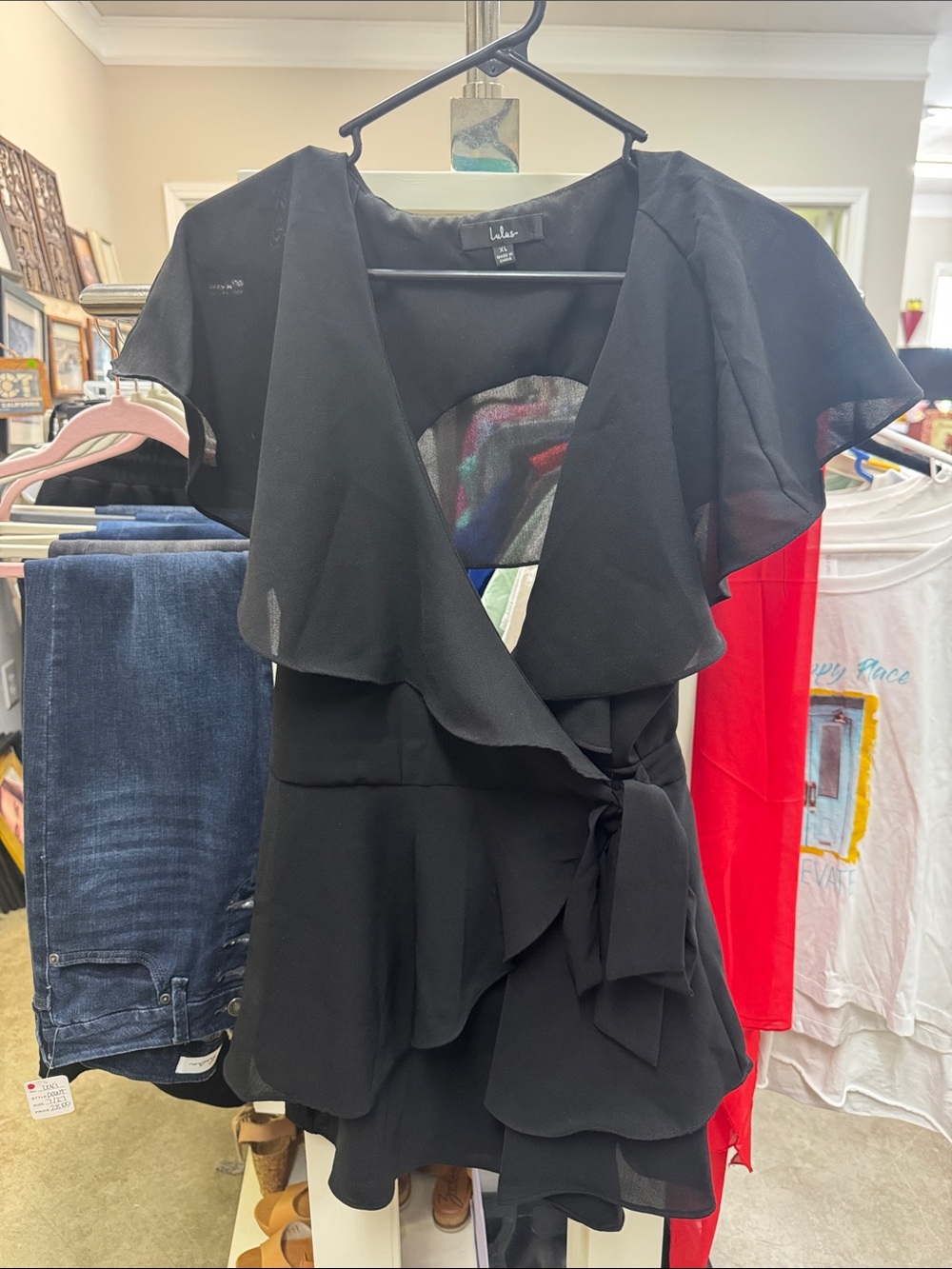 Lulu's Black Ruffled Wrap Romper